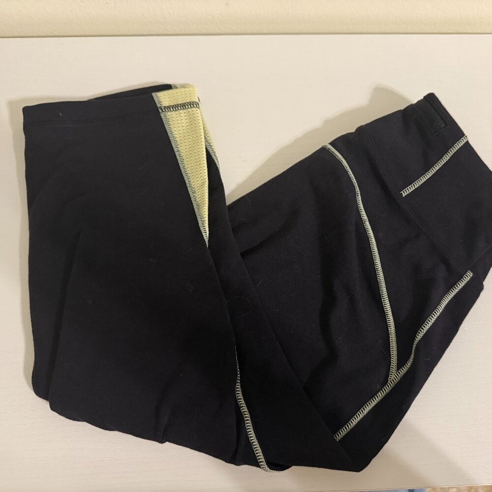 Black Active Leggings w/ Yellow Mesh Panels & Contrast Stitching – Size XS